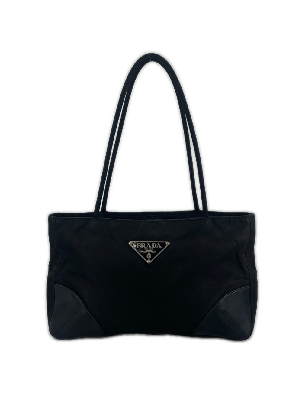 Prada Triangle Logo Tote Bag Nylon Black